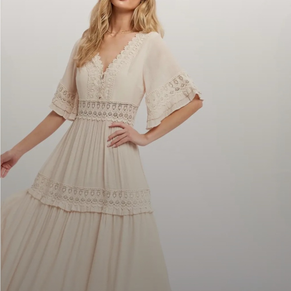 Boho Crochet-Trim Maxi Dress in Rusty Orange